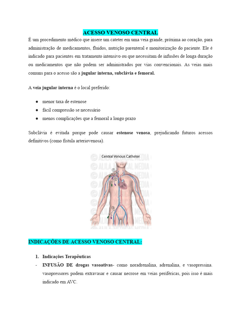 Acesso Venoso Central: Indicações e Técnicas | PDF | Veia | AVC