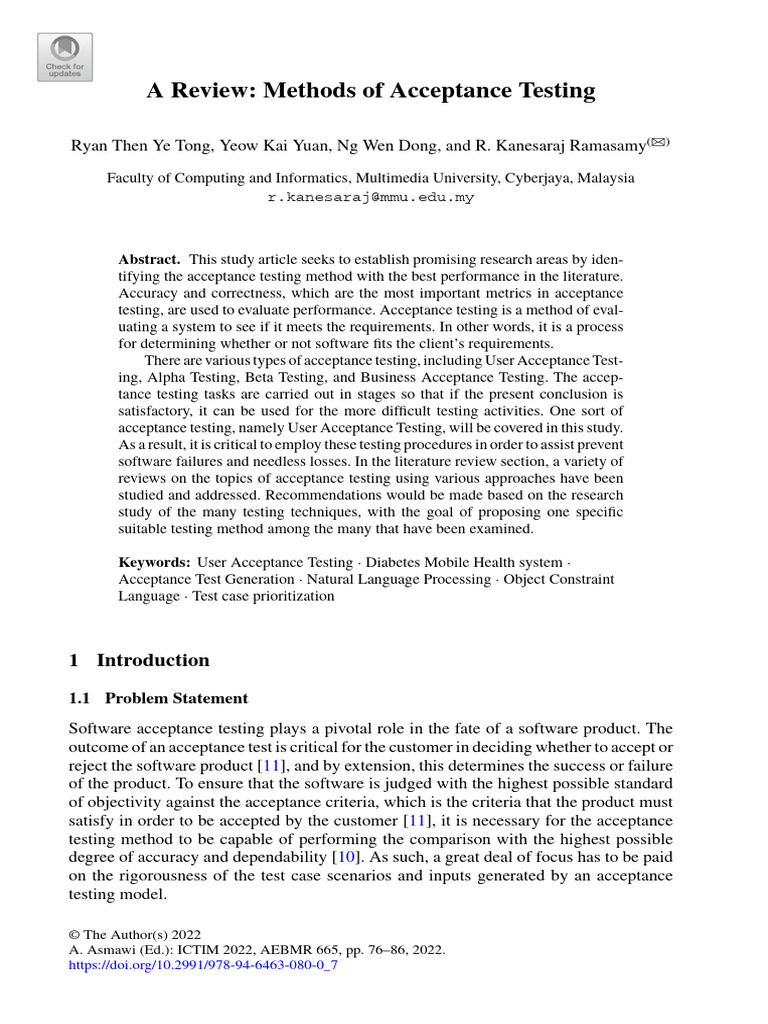 Acceptance Testing Methods Review | PDF | Use Case | Software Testing