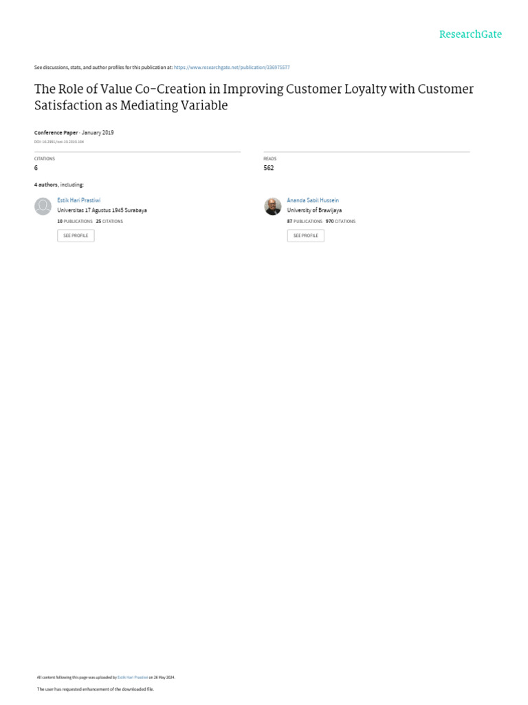 Value Co-Creation and Customer Loyalty | PDF | Validity (Statistics ...