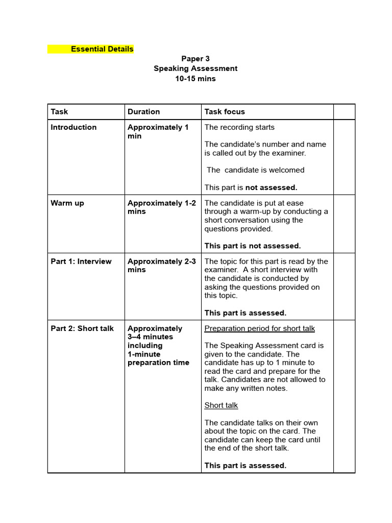 IGCSE Speaking Assessment Guide | PDF