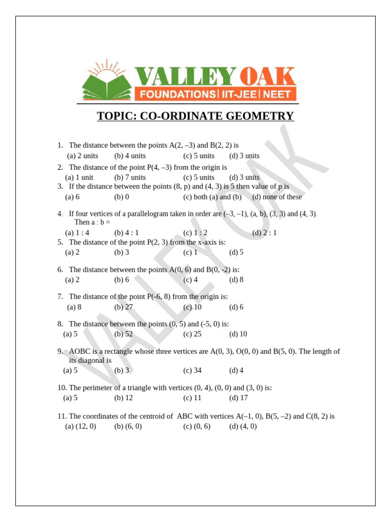 Coordinate Geometry Practice Questions | PDF | Triangle | Geometric Shapes