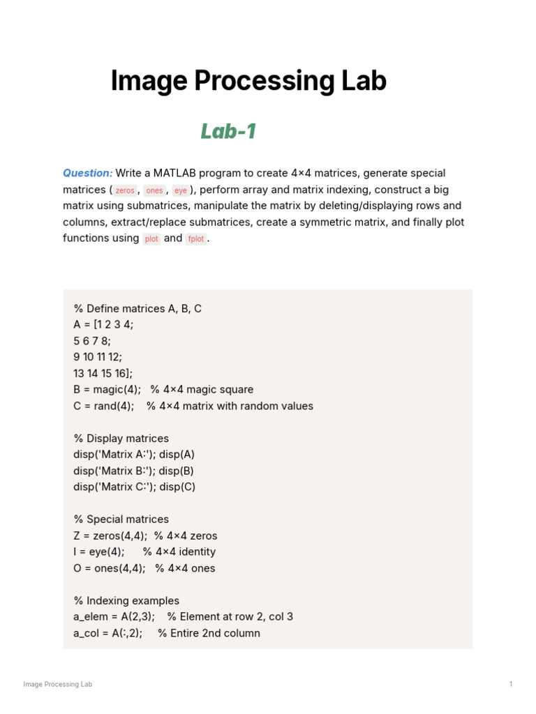 MATLAB Image Processing Techniques | PDF | Matrix (Mathematics) | Rgb ...