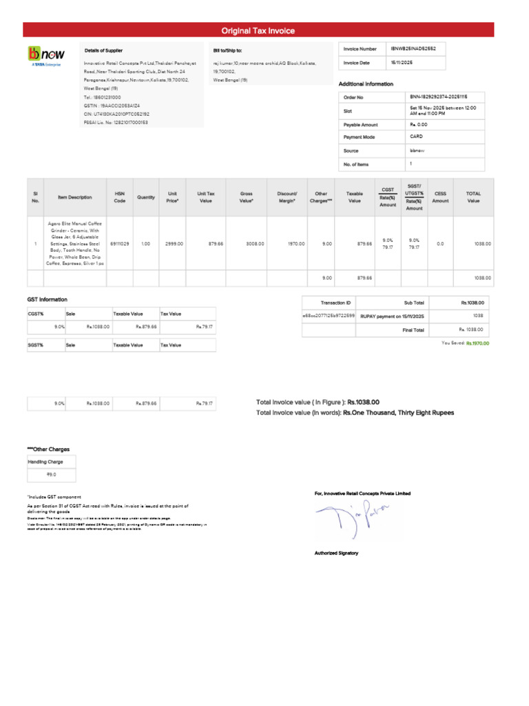 Invoice From BB 1829292374 | PDF | Invoice | Payments