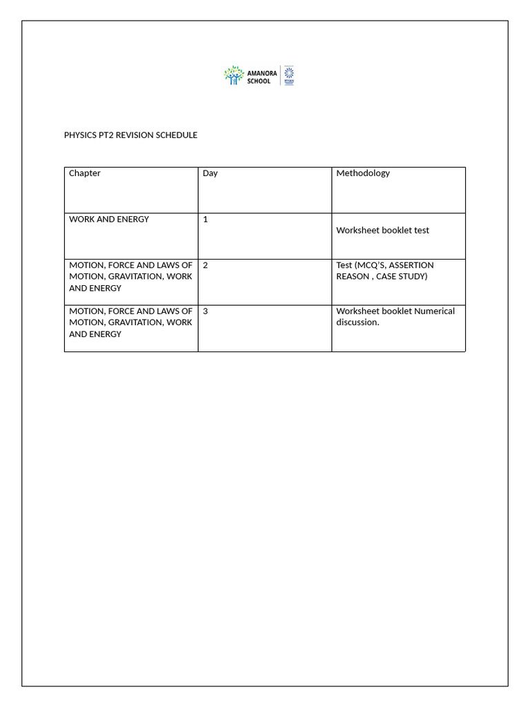 Physics Pt2 Revision Schedule | PDF