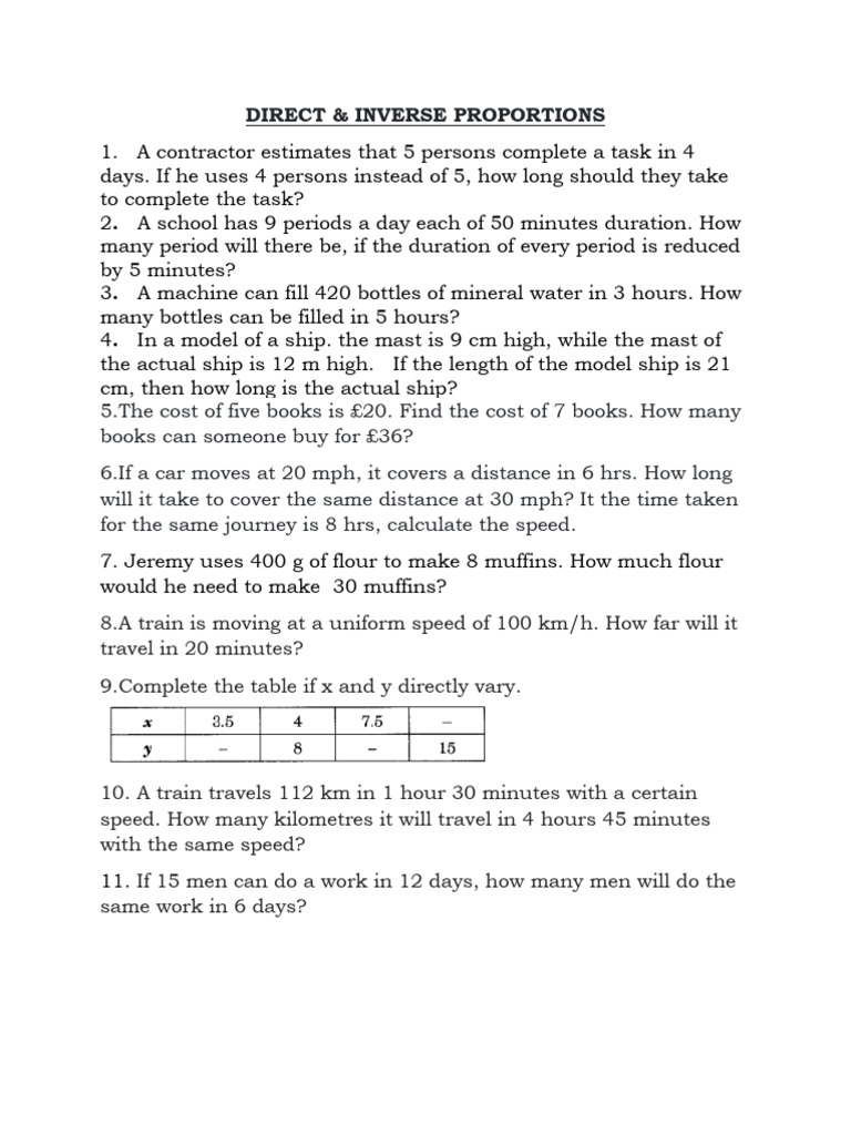 Direct and Inverse Proportions Problems | PDF