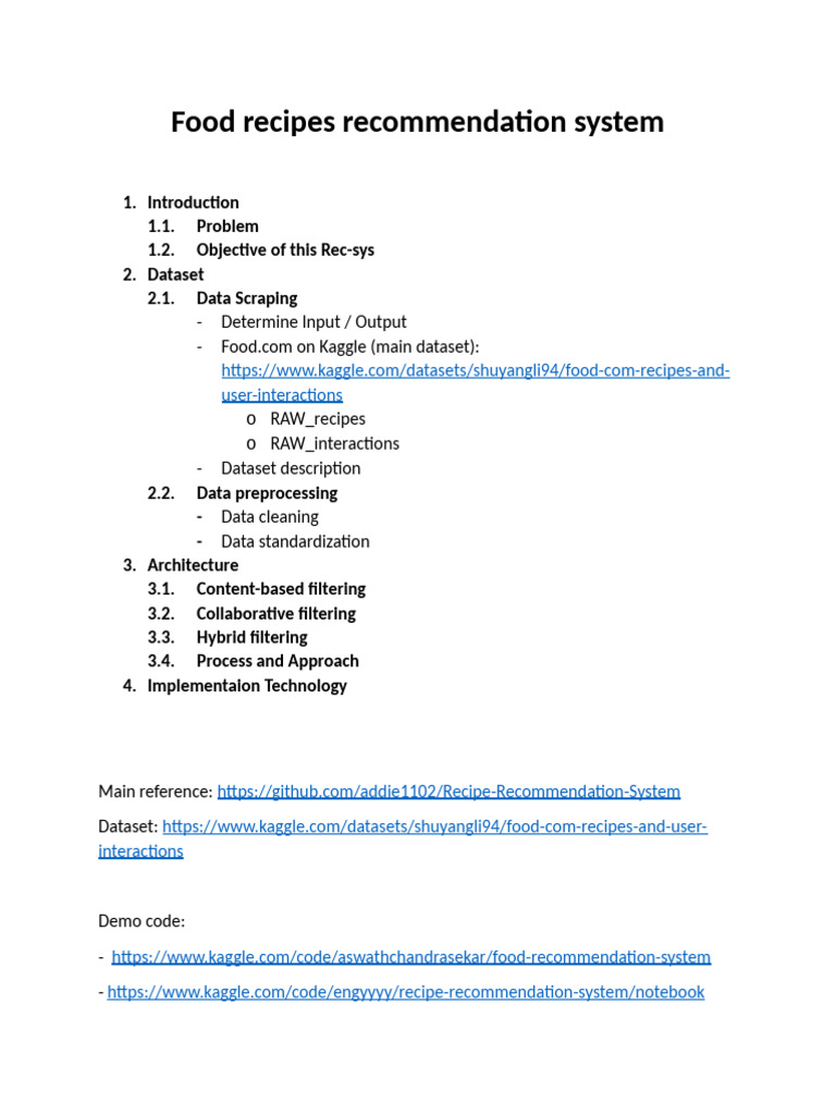 Food Recipe Recommendation System Guide | PDF