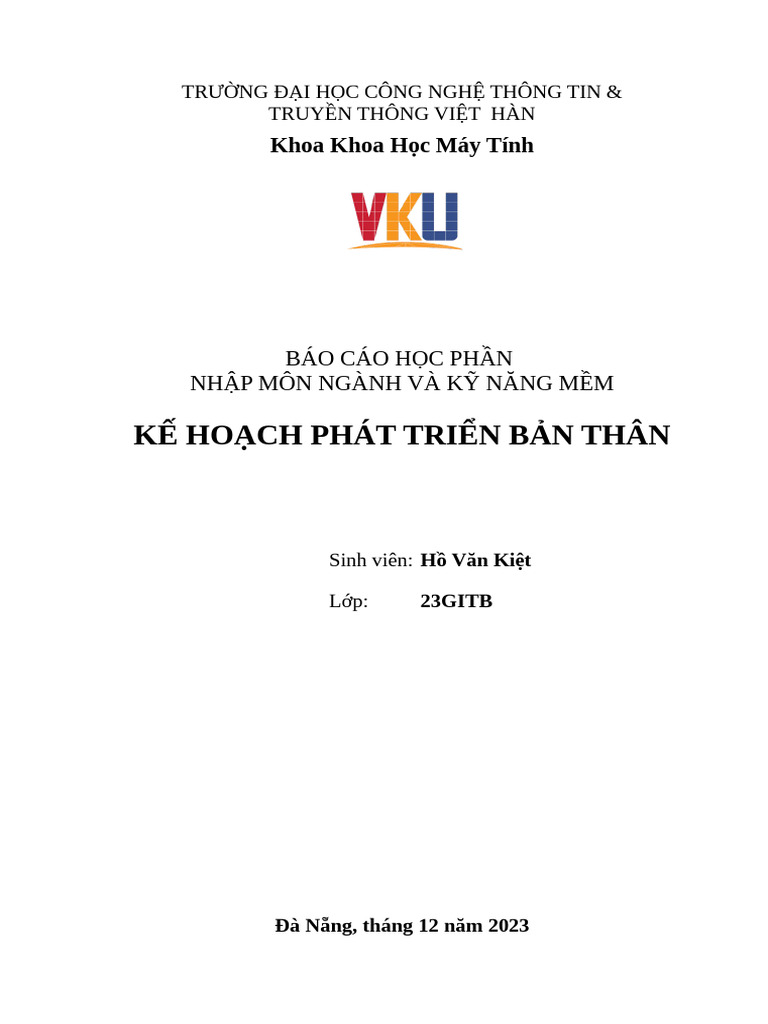 Ke Hoach Phat Trien Ban Than - TenSinhVIen - MaSV | PDF