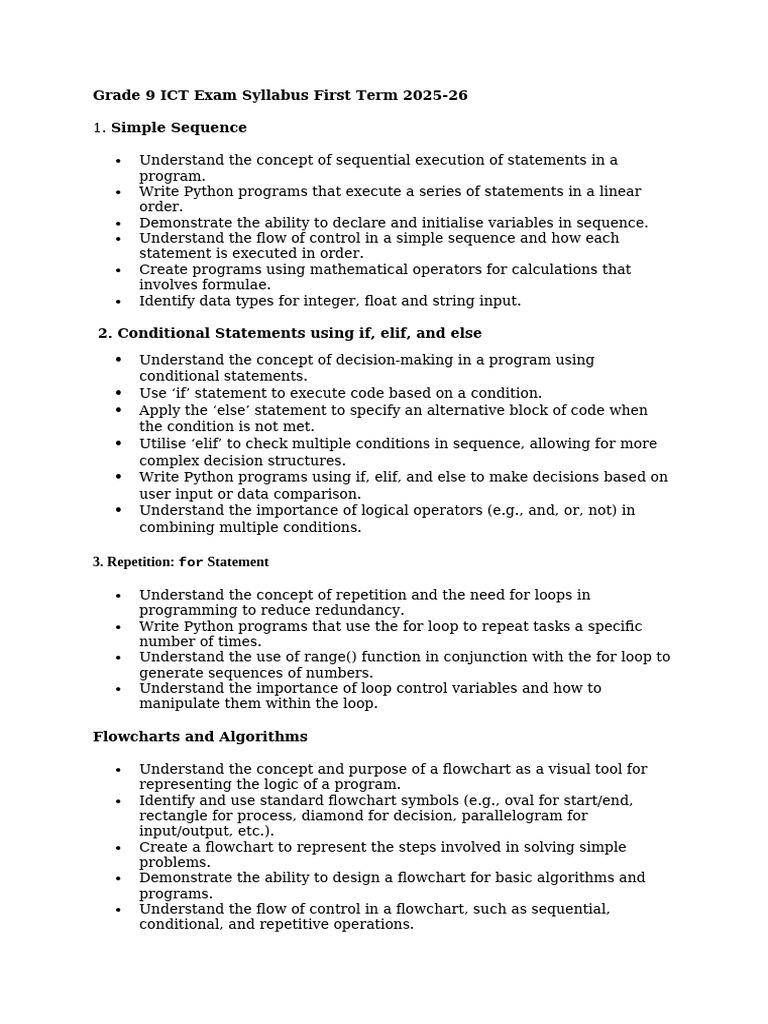 Grade 9 ICT Exam Syllabus 2025-26 | PDF | Control Flow | Computer Program