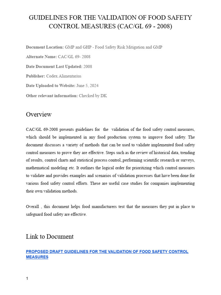 Validaciones Food Safety Export | PDF