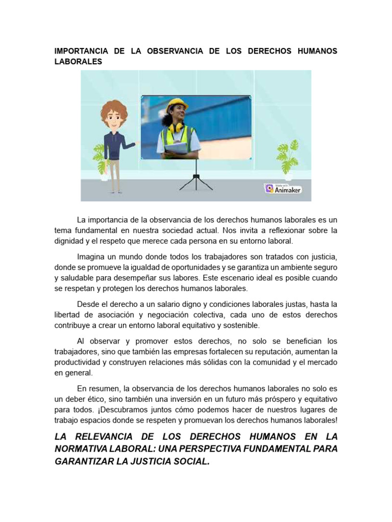 Importancia de La Observancia de Los Derechos Humanos Laborales | PDF ...