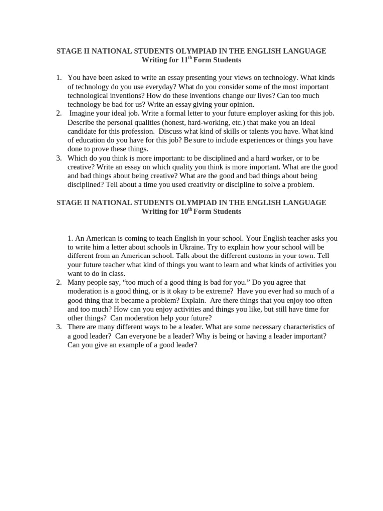 National Students Olympiad Writing Prompts | PDF