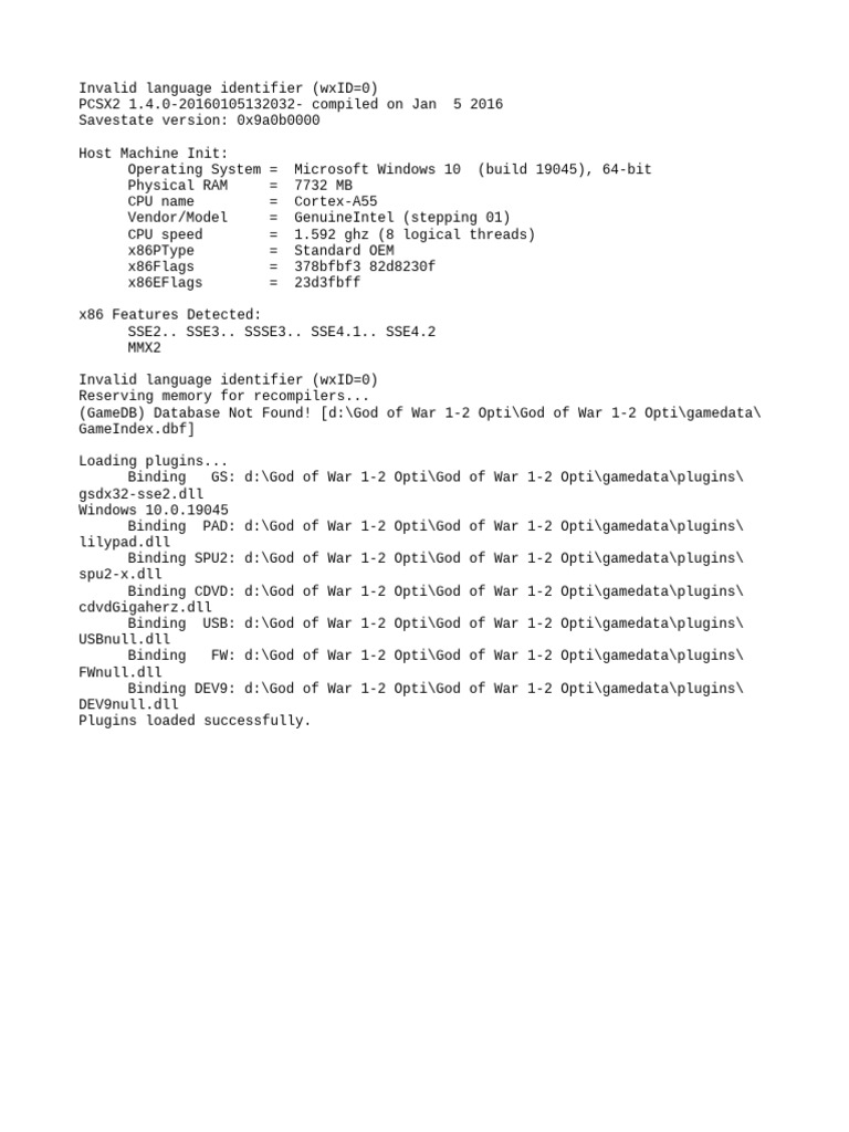 PCSX2 1.4.0 Configuration Log | PDF
