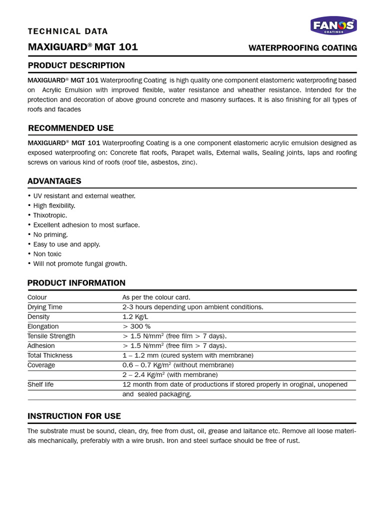 MAXIGUARD® MGT 101 Waterproof Coating | PDF | Coating | Concrete