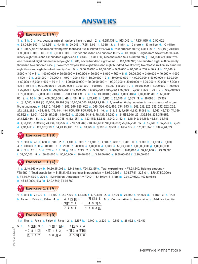 Periwinkle Mathematics 6 Answers | PDF | Polynomial | Infinity