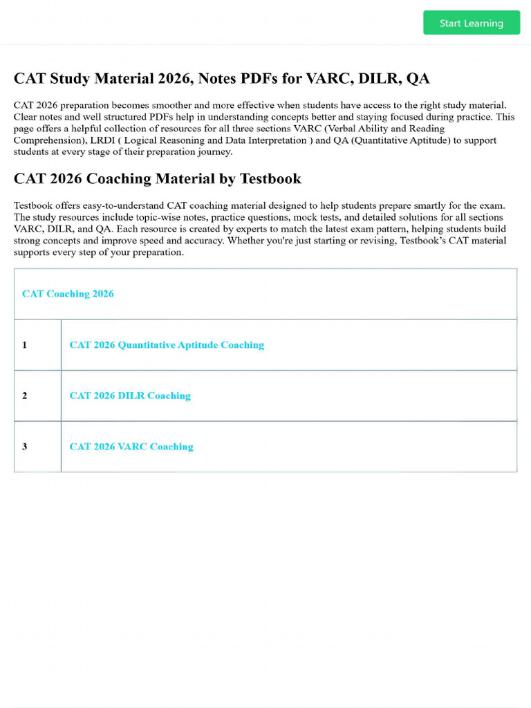 CAT Study Material 2026, Notes PDFs For VARC, DILR, QA | PDF