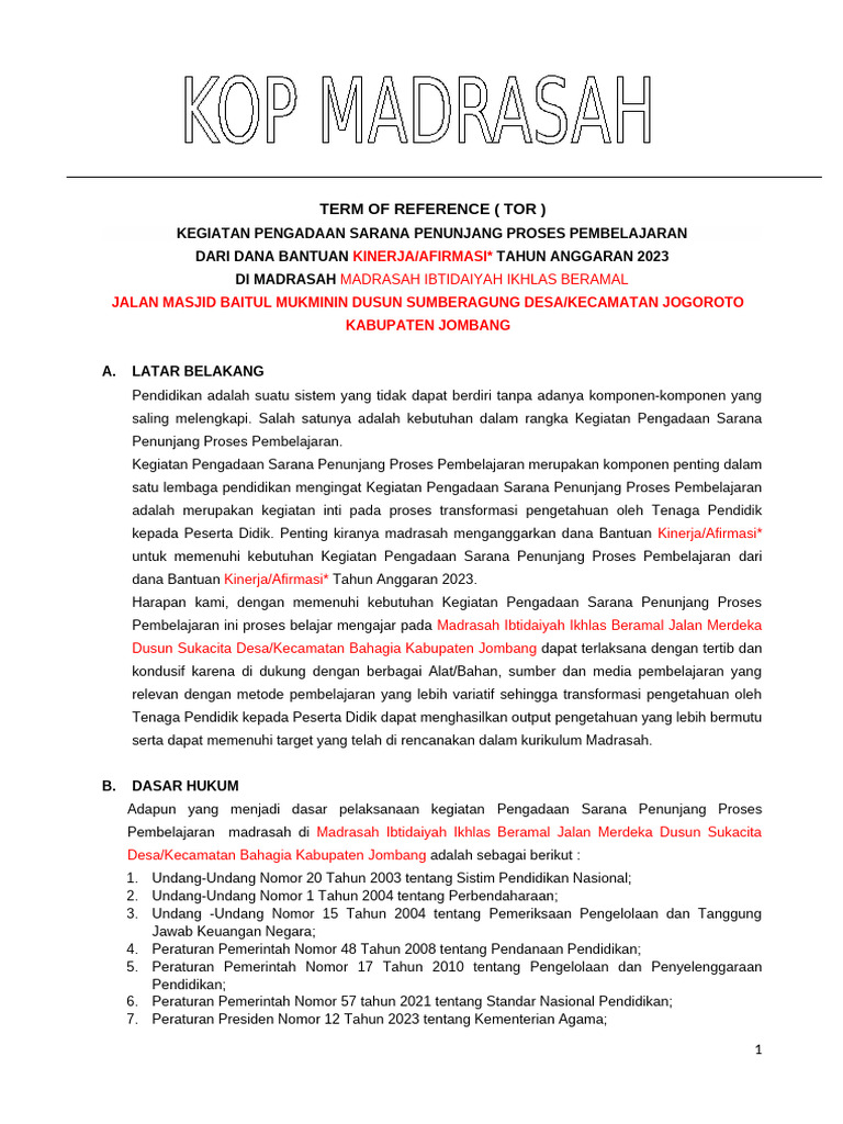 4a. Term of Reference (TOR) Kegiatan | PDF