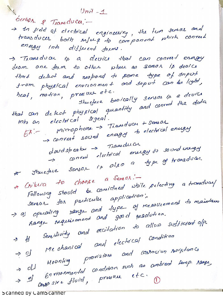 Note For Sensors and Transducers - ST by Anurag Sharma - LectureNotes | PDF