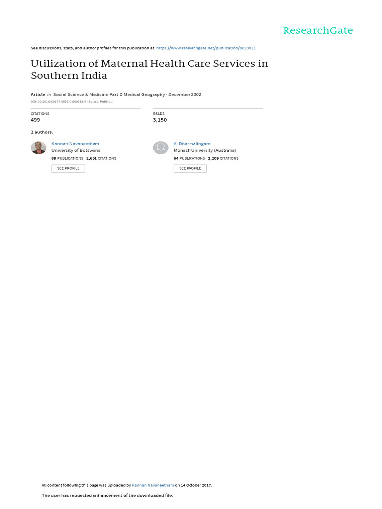 Utilization of Maternal Health Care Services in So | PDF | Childbirth ...