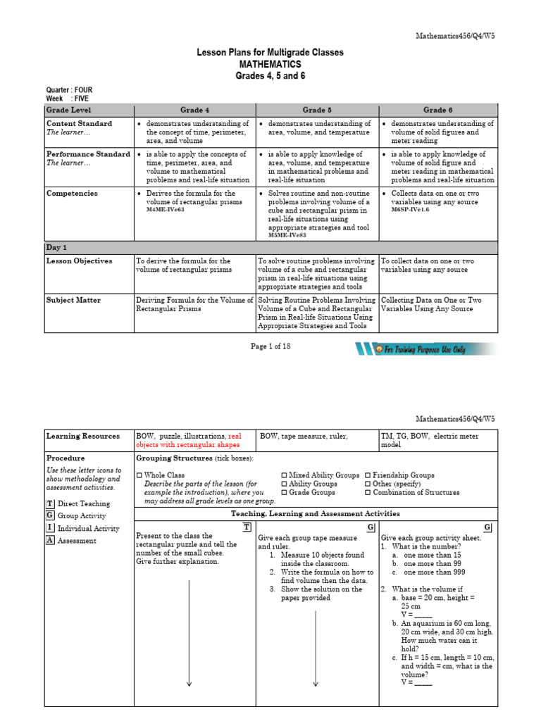 Multigrade Math Lesson Plans: Volume | PDF | Volume | Length