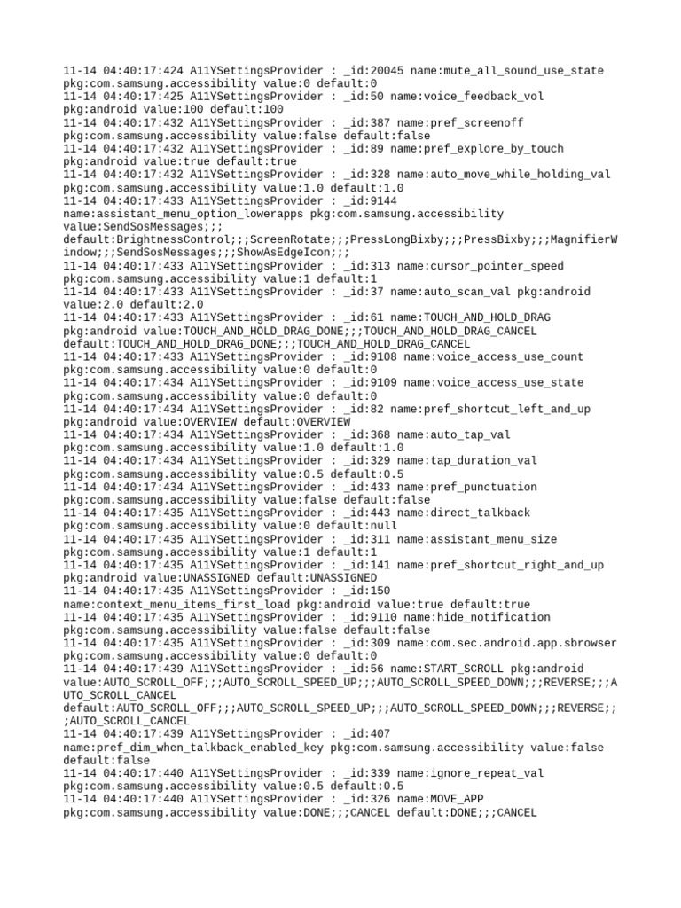 Samsung Accessibility Settings Log | PDF | Sql | Alphabet Inc.