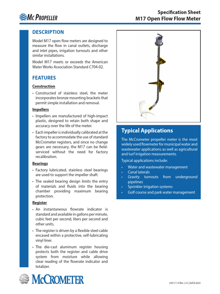 M17 Open Flow Meter Specification Sheet | PDF | Flow Measurement ...