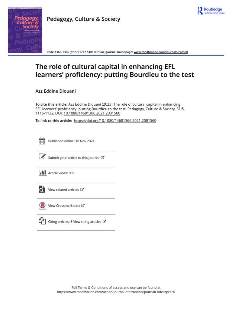 Cultural Capital's Impact on EFL Proficiency | PDF | Learning | Second ...