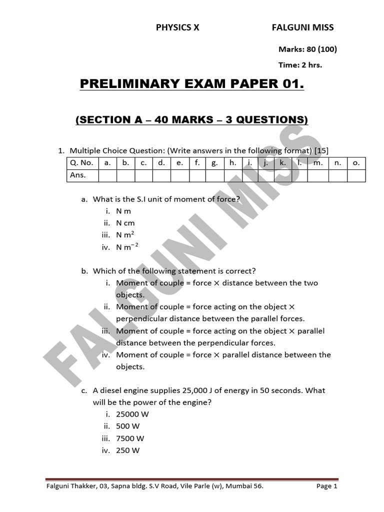 01 - X 25 - 26 Phy (QP) Preliminary Exam Paper | PDF | Light ...