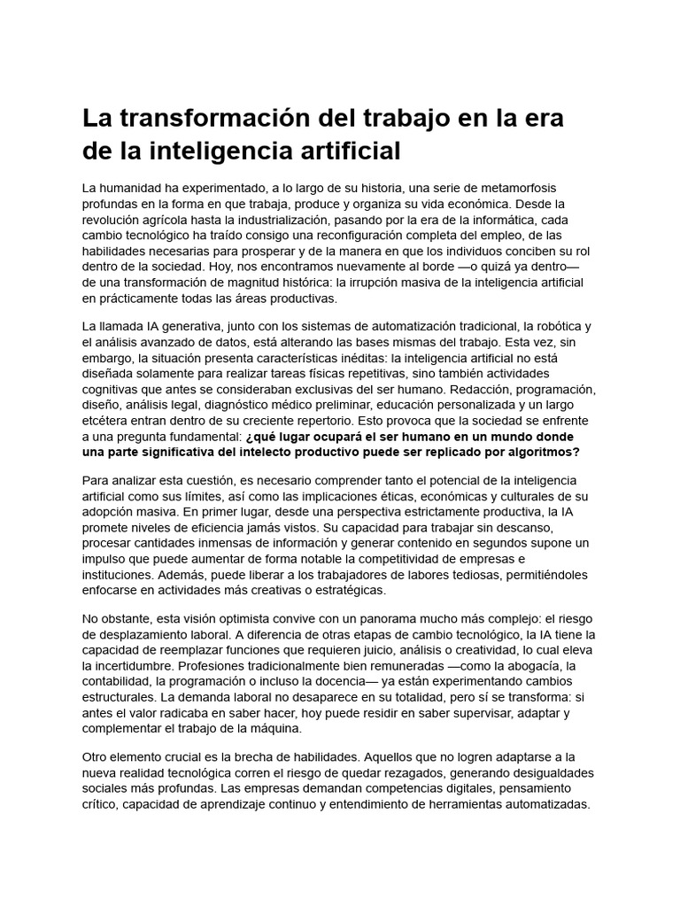 La Transformación Del Trabajo en La Era de La Inteligencia Artificial ...