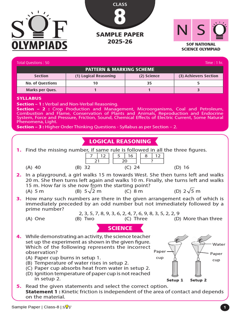 Class 8 Science Olympiad Sample Paper | PDF | Thyroid | Endocrine System