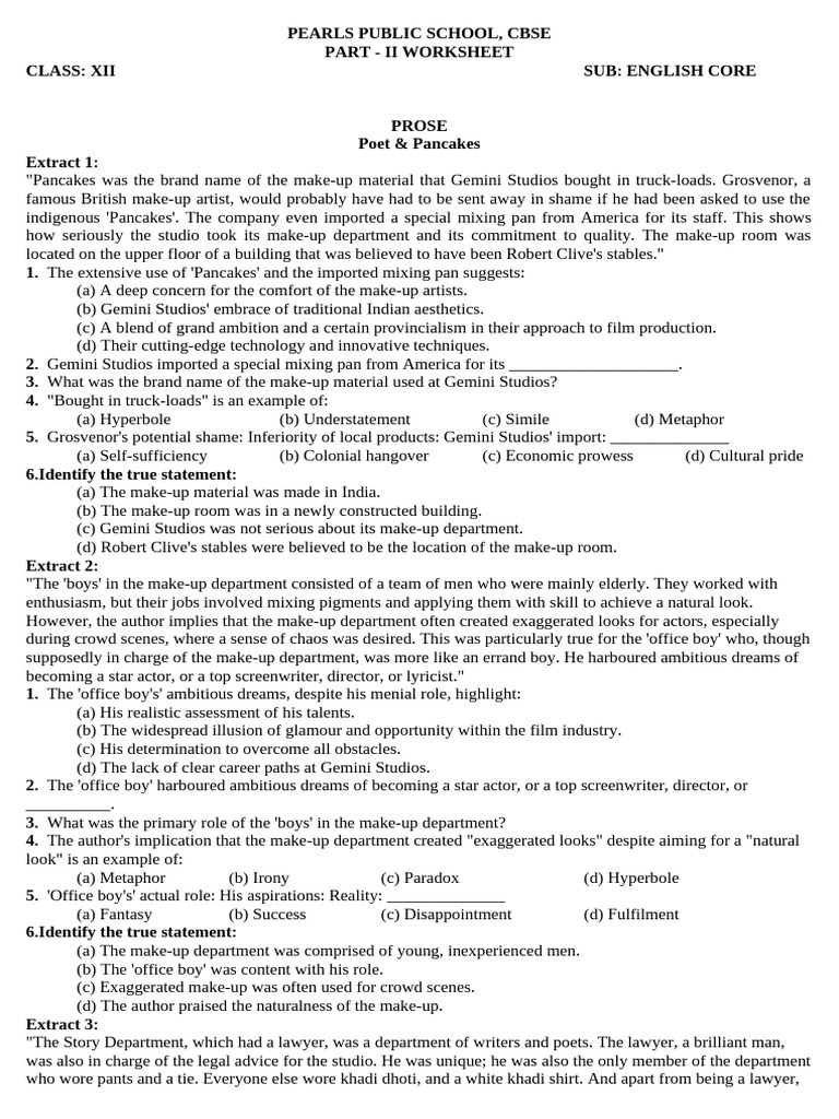 CLASS 12 - Part 2 WRK SHT | PDF | Irony