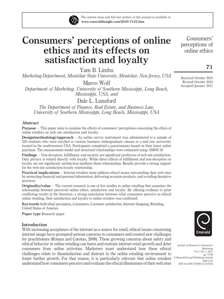 Online Retail Ethics Impact on Loyalty | PDF | Online Shopping | Retail
