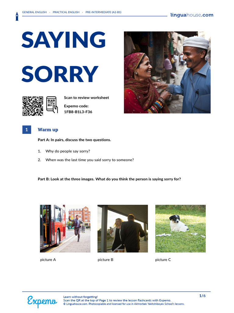 Apologizing in English: A2-B1 Guide | PDF