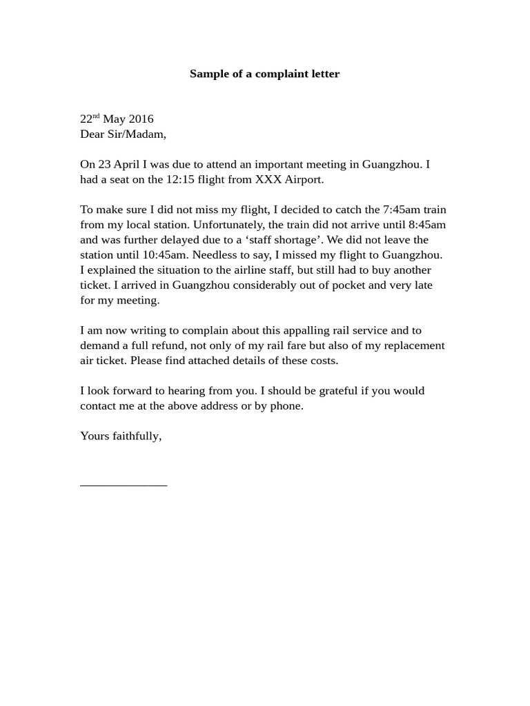 Sample of A Complaint Letter | PDF