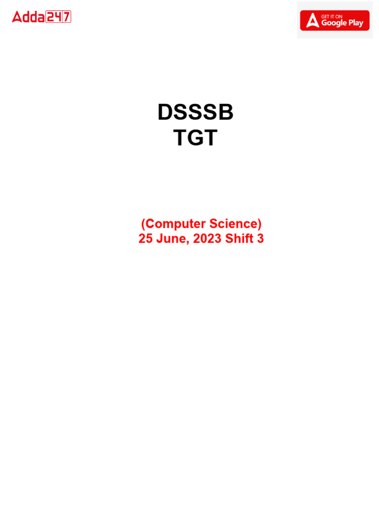 DSSSB TGT Computer Science Paper 2023 | PDF
