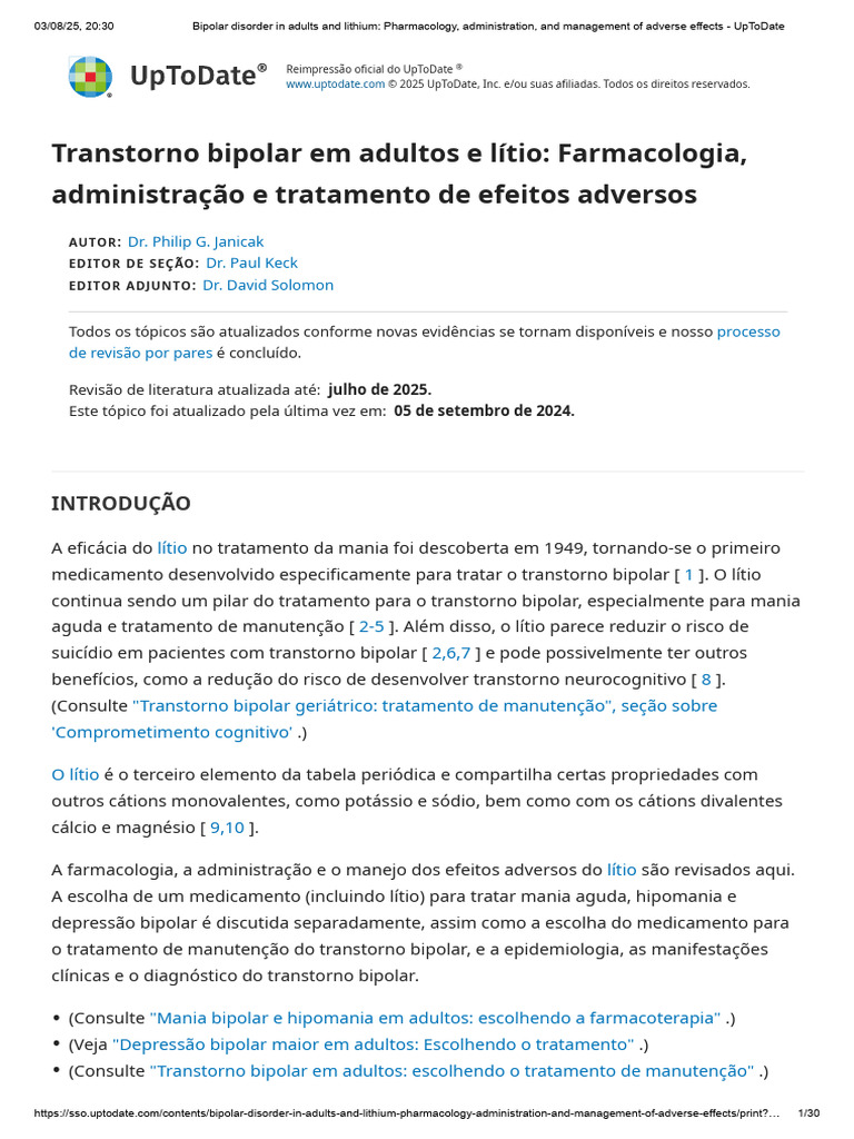 Lítio no Tratamento do Transtorno Bipolar | PDF | Transtorno bipolar ...