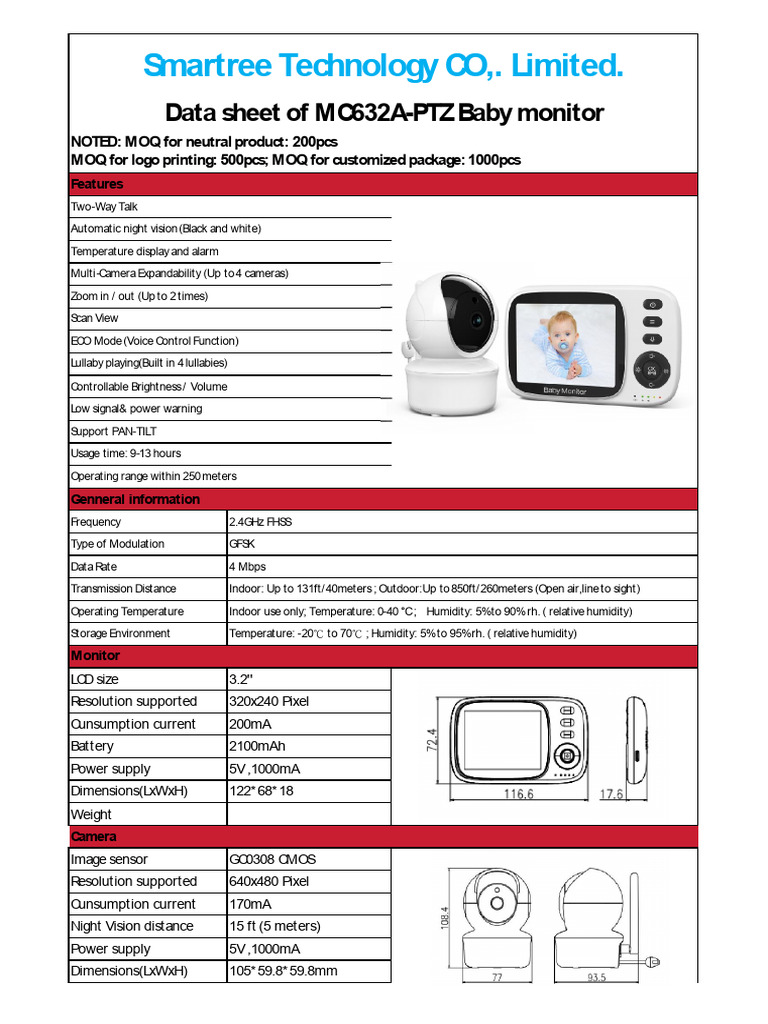 MC632A-PTZ Baby Monitor Data Sheet | PDF | Computer Monitor | Display ...
