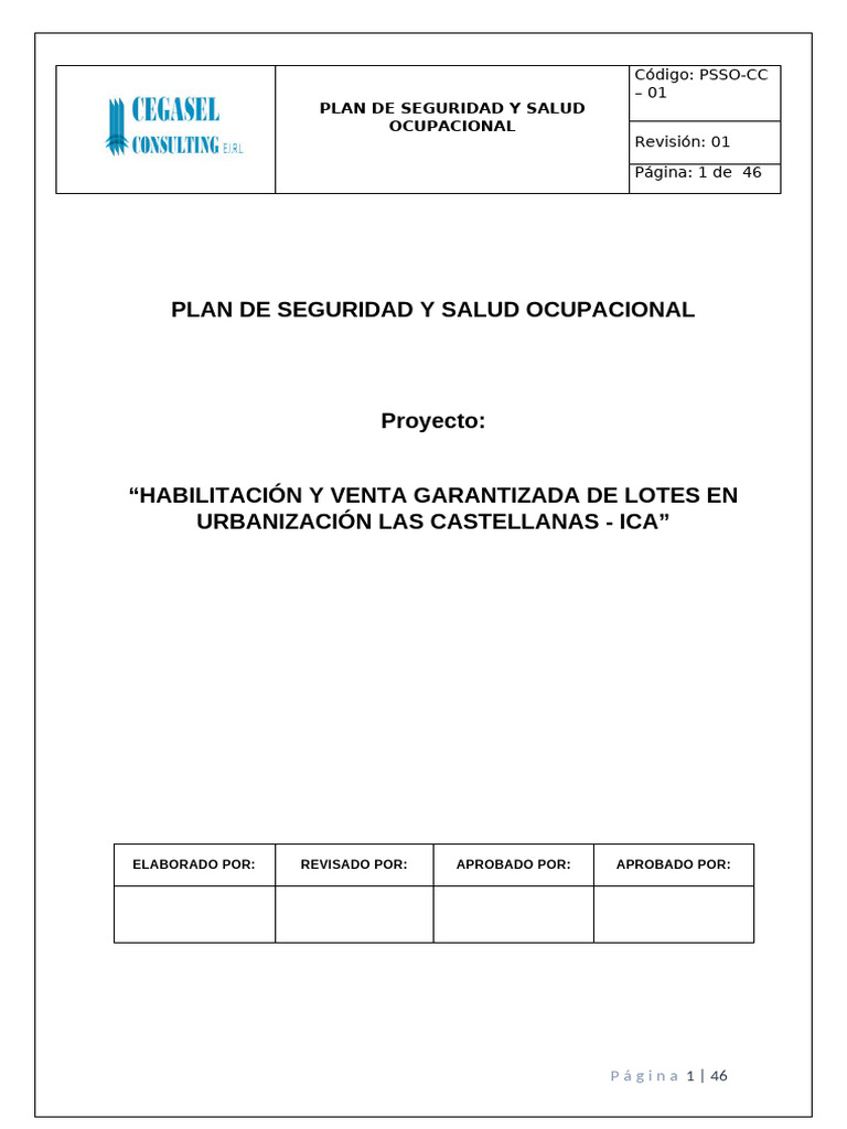 Plan de Seguridad y Salud Ocupacional | PDF | Seguridad y salud ...