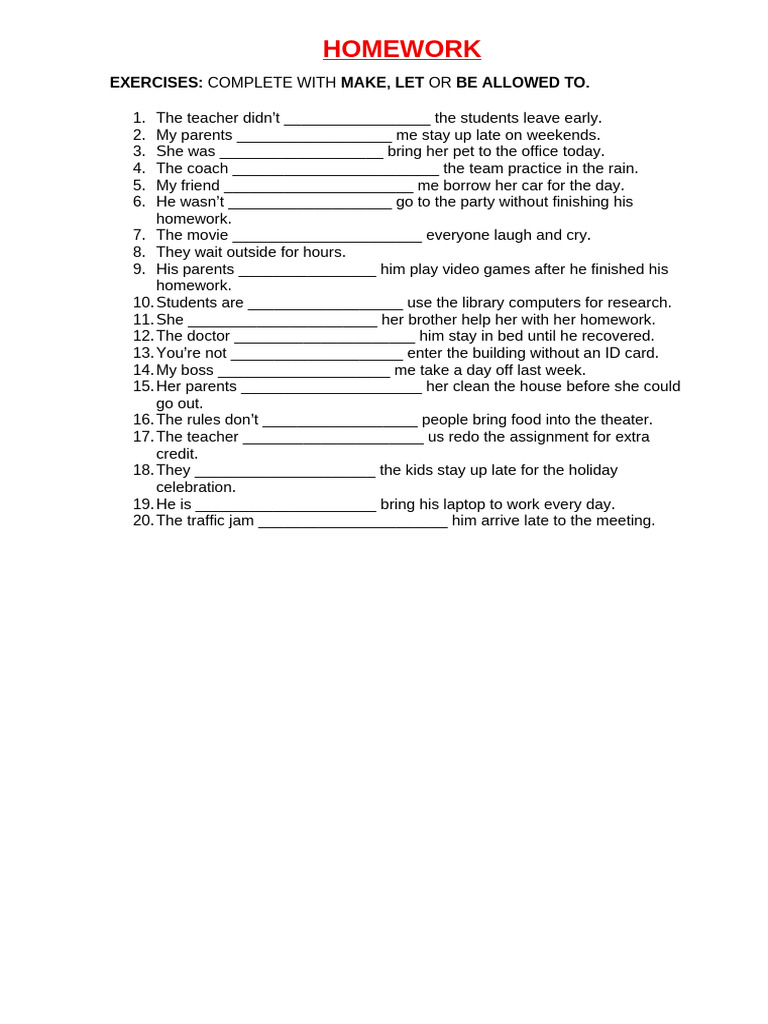 Grammar Exercises: Make, Let, Be Allowed | PDF