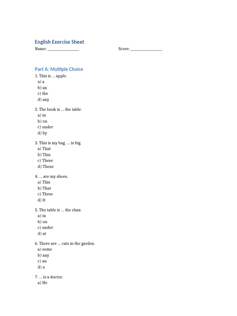 English Exercise Sheet v2 | PDF