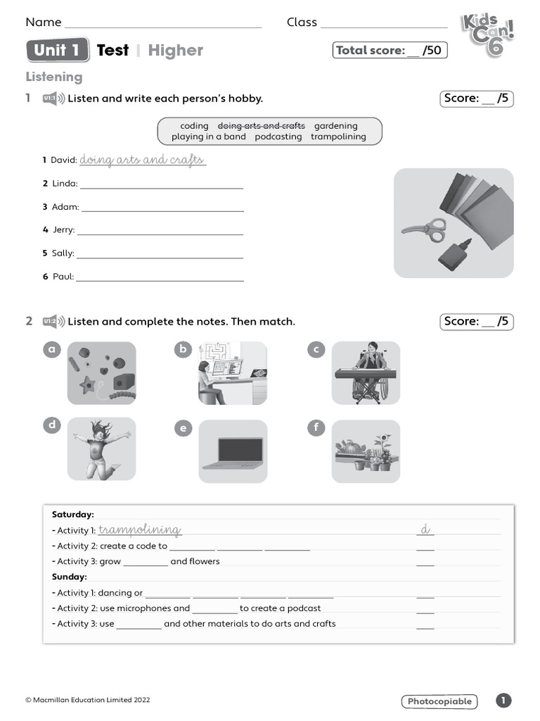 Unit 1 Higher Test: Hobbies and Activities | PDF