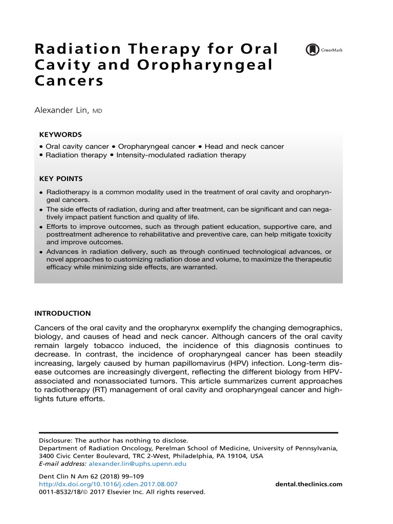 Radiation Therapy for Oral Cavity Cancer | PDF | Radiation Therapy ...