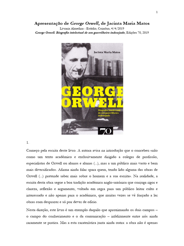 Biografia de George Orwell e seus combates | PDF | Intelectual | George ...