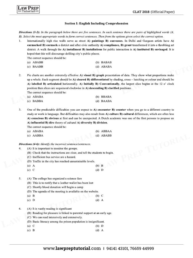 CLAT 2018 Official Paper Guide | PDF