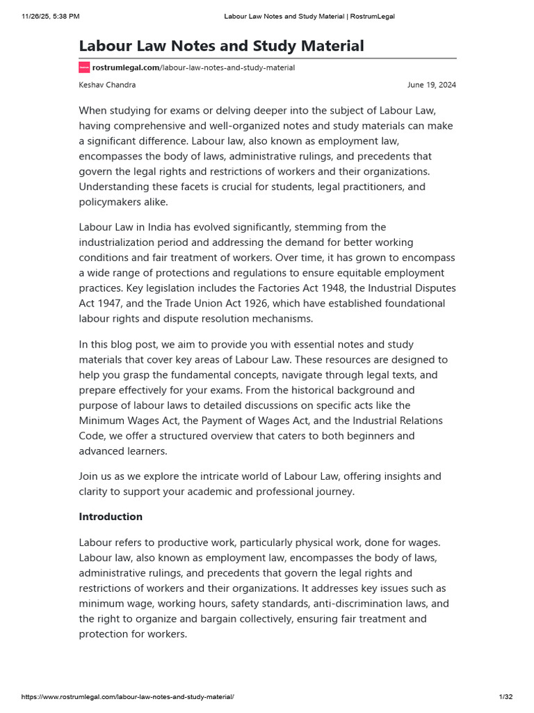 Comprehensive Labour Law Study Guide | PDF | Cost Of Living | Labour Law