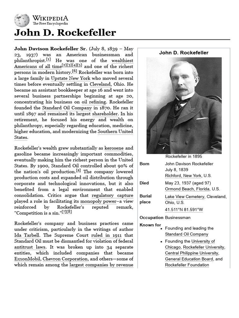 Wikijohn D. Rockefeller | PDF | John D. Rockefeller | Standard Oil