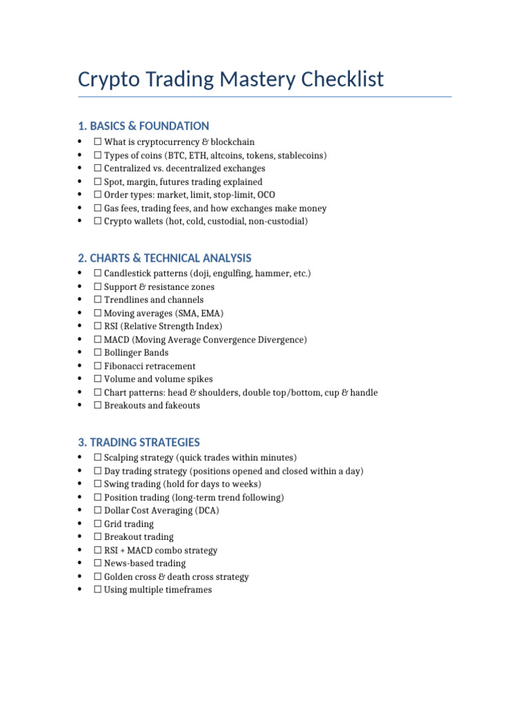 Crypto Trading Mastery Checklist | PDF