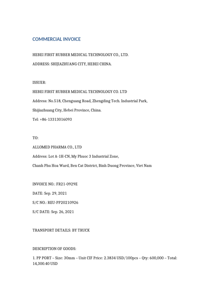Commercial Invoice for Medical Supplies | PDF