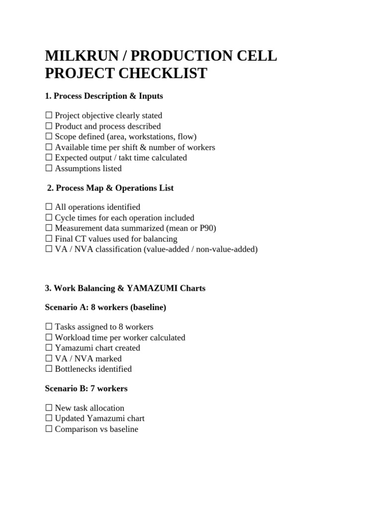Milk-Run Production Cell Checklist | PDF