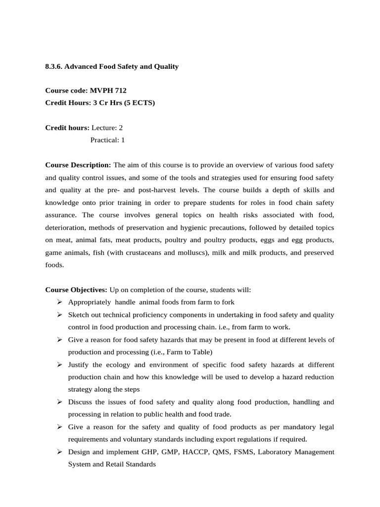 Advanced Food Safety Course Overview | PDF | Food Safety | Safety
