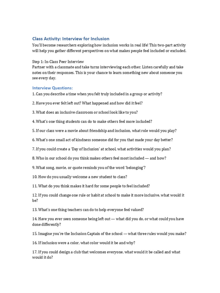 Exploring Inclusion Through Peer Interviews | PDF